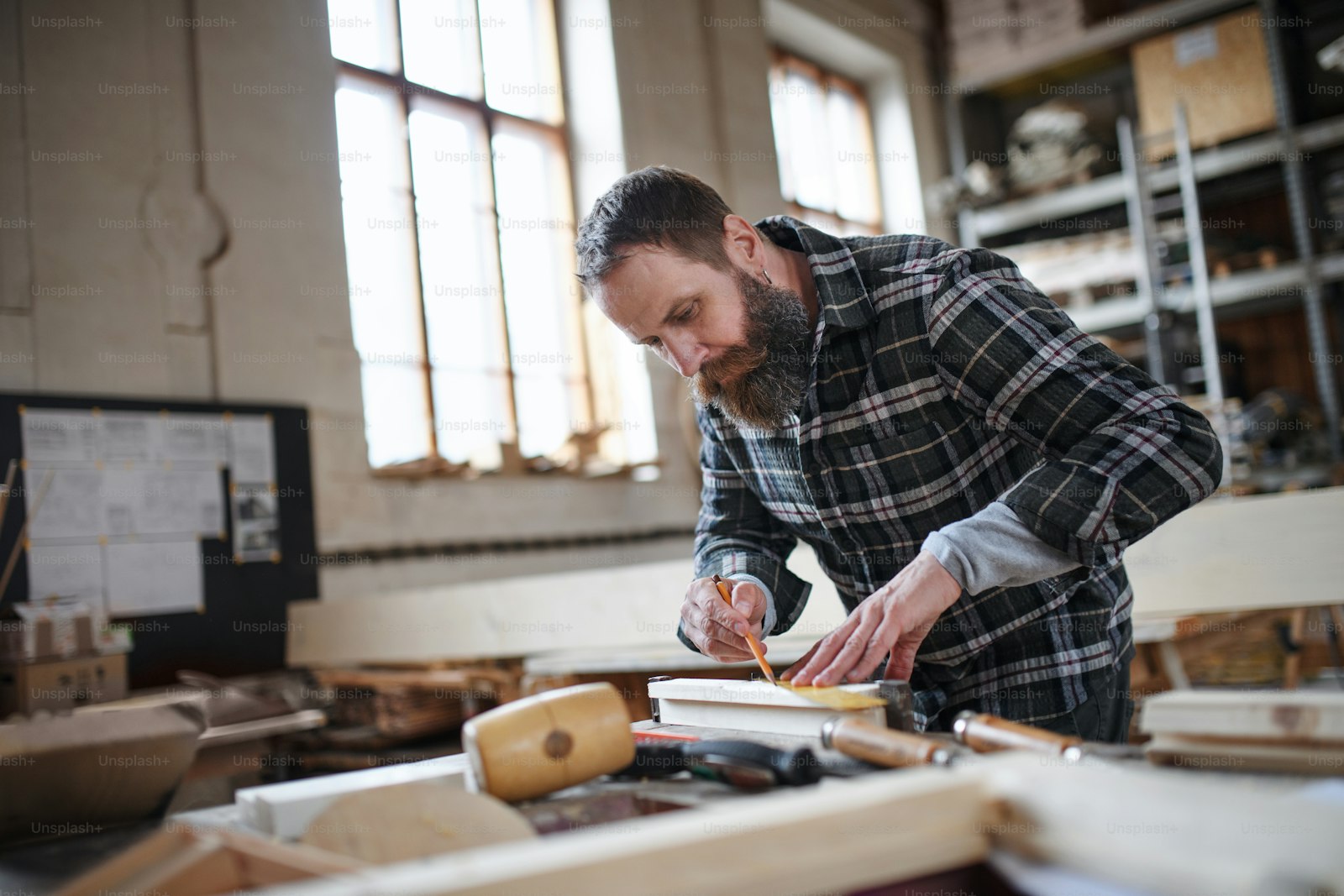 Carpenter at work in the workshop